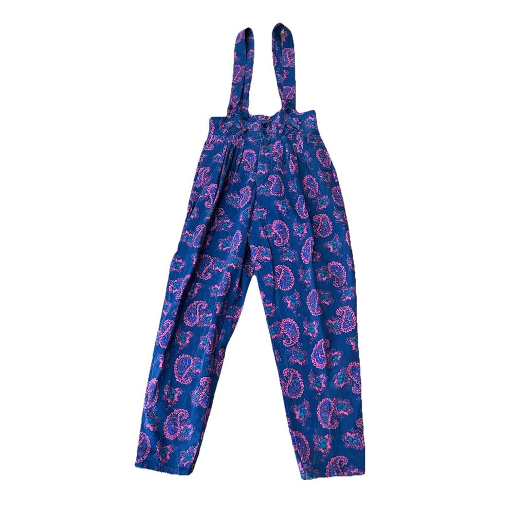 Pink Paisley Pinafore Overalls Vintage Suspender Pants Women’s S -